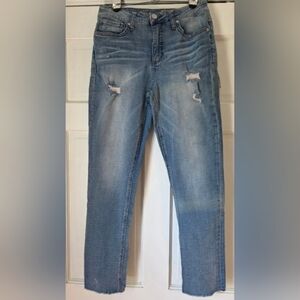 Seven7 Light Blue Distressed Slim Straight Jeans